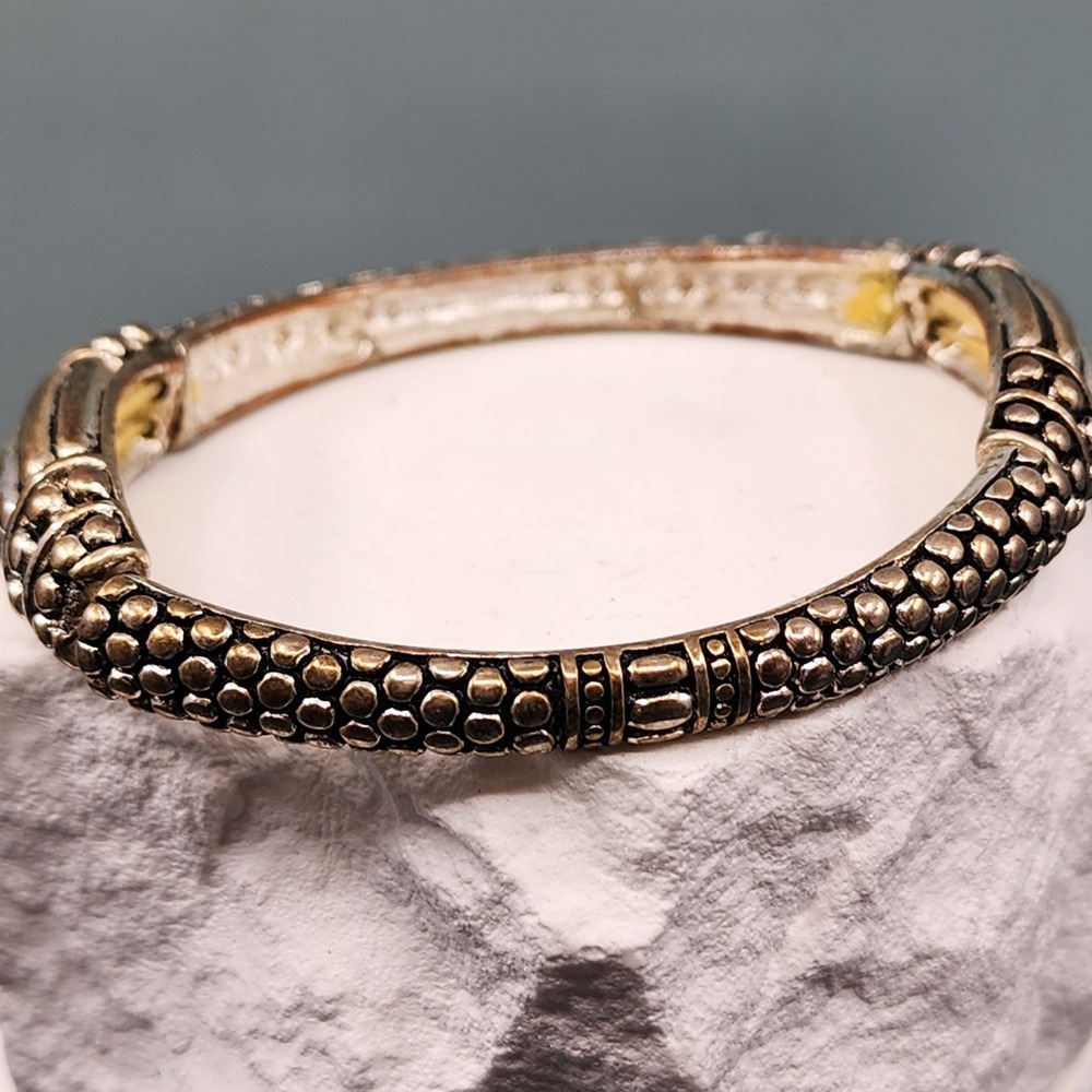 Antiqued Gold Tone Raised Dot Bangle Bracelet Etruscan Revival Boho Statement